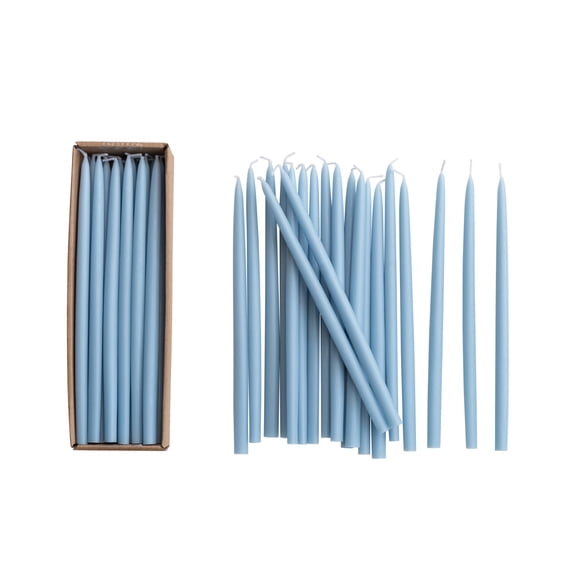Creative Co-Op 24-Piece Unscented Thin Taper Candles in Box, Light Blue