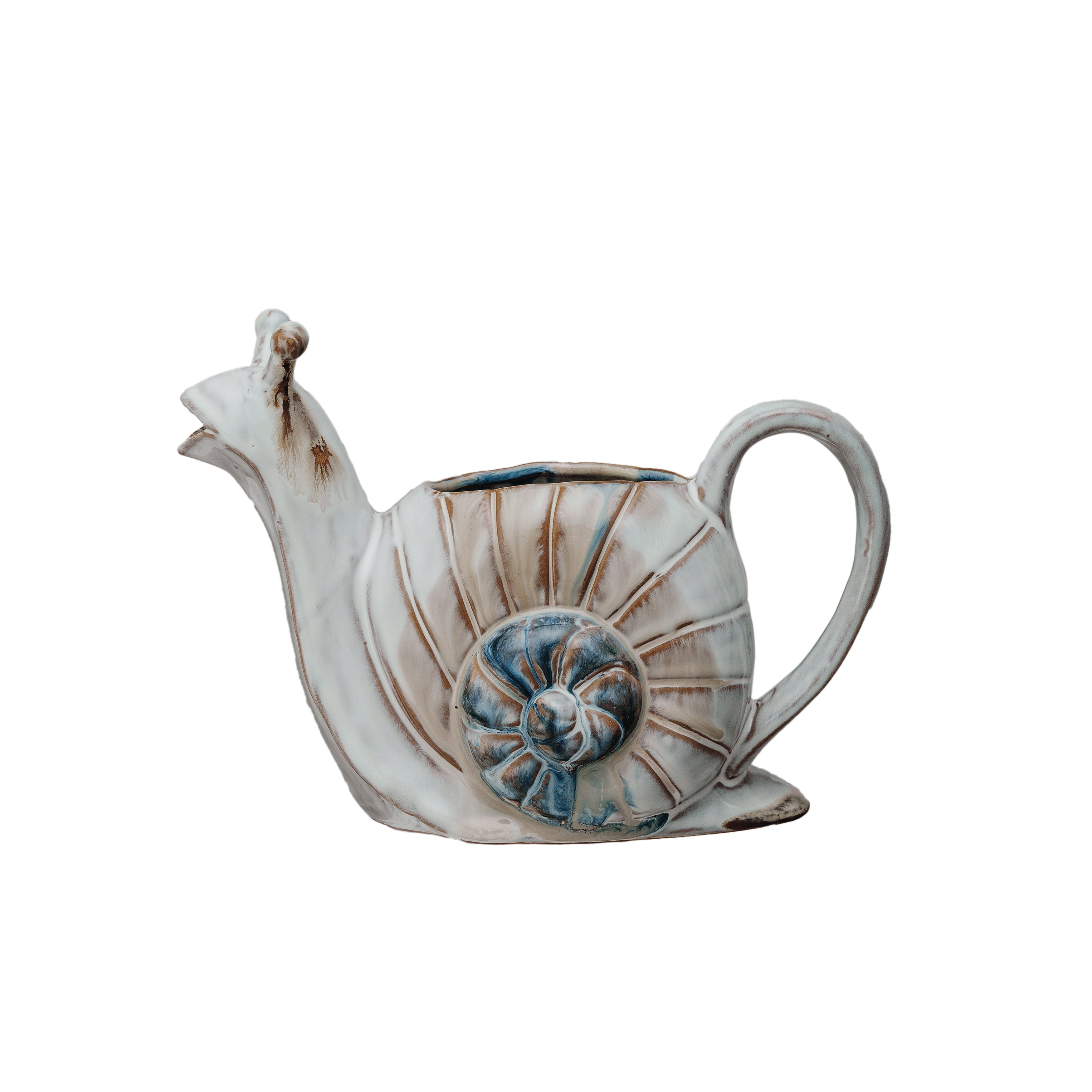 Creative Co-Op 26-Ounce Snail Shaped Stoneware Watering Can, Multicolor