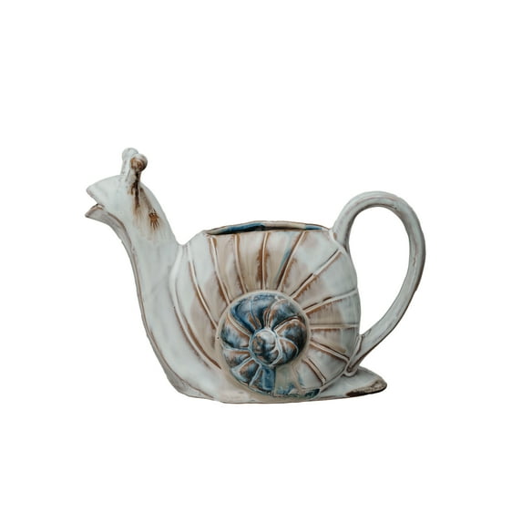 Creative Co-Op 26-Ounce Snail Shaped Stoneware Watering Can, Multicolor