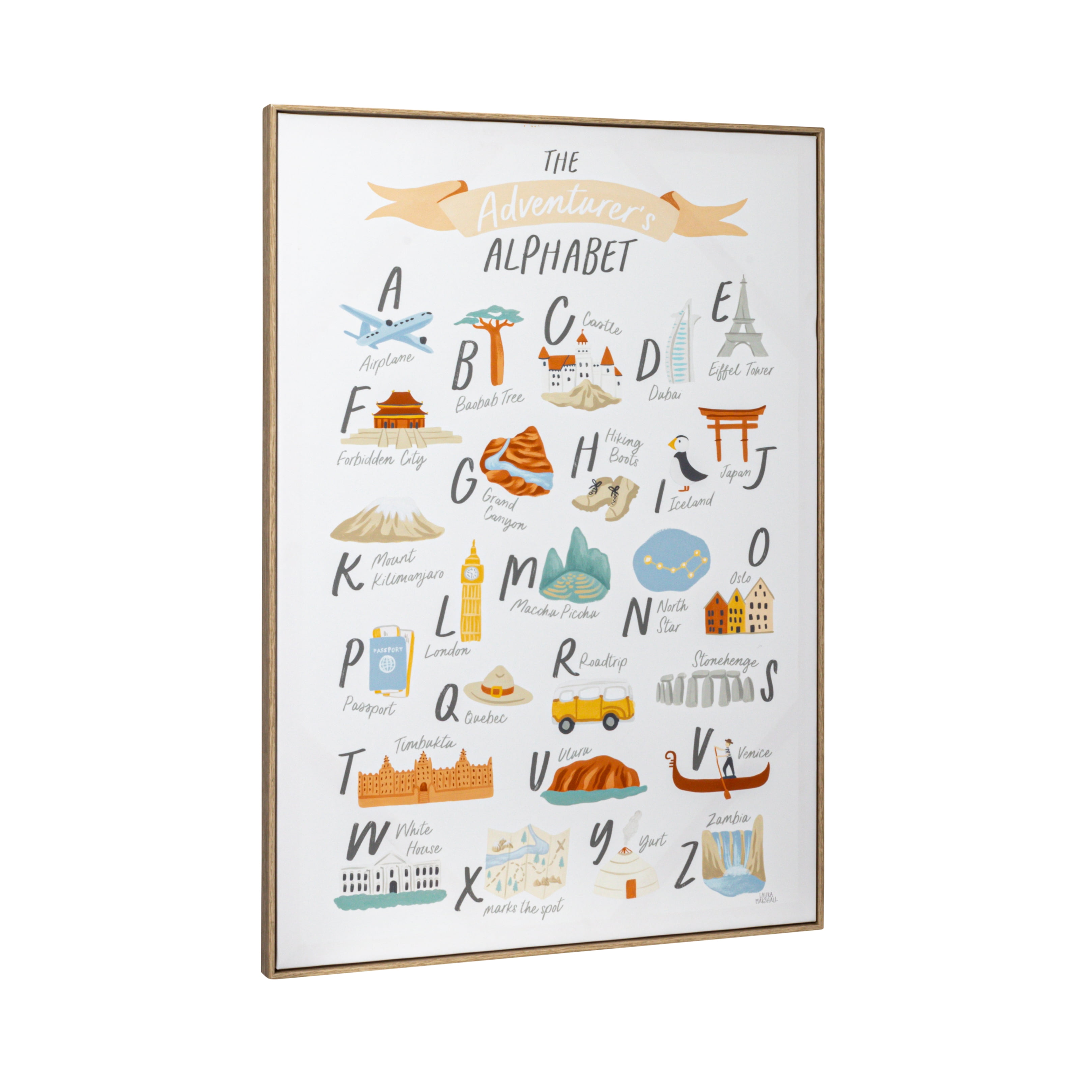 Adventurer's Alphabet Multicolor Canvas Framed Wall Art