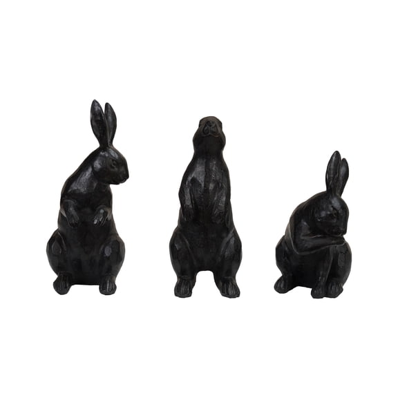 Creative Co-Op 3-Piece Resin Rabbit Decor, Cast Metal Finish