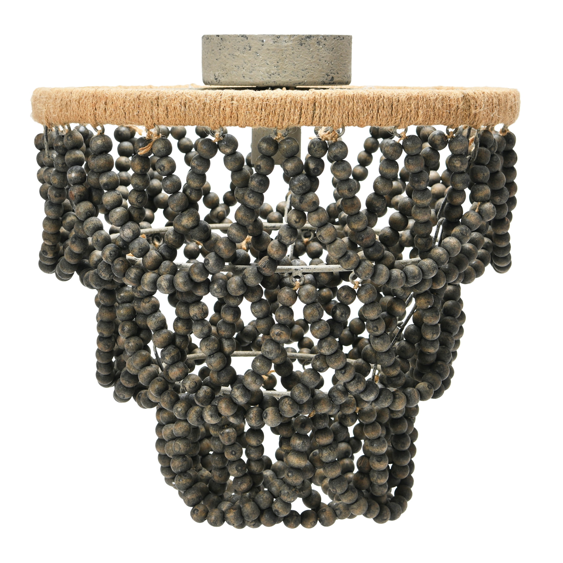 Dark Gray Wood Bead Semi-Flush Mount Chandelier