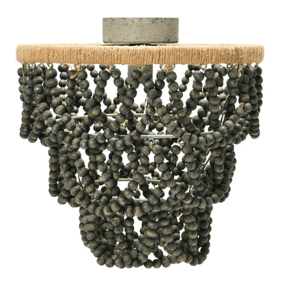 Creative Co-Op 3-Tier Draped Wood Bead Semi-Flush Mount Chandelier, Dark Gray