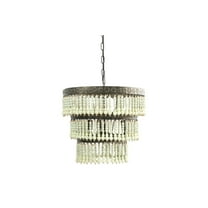 Creative Co-Op 3-Tier Round Metal Chandelier with 3 Lights & Hanging Wood Beads