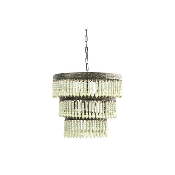 Creative Co-Op 3-Tier Round Metal Chandelier with 3 Lights & Hanging Wood Beads