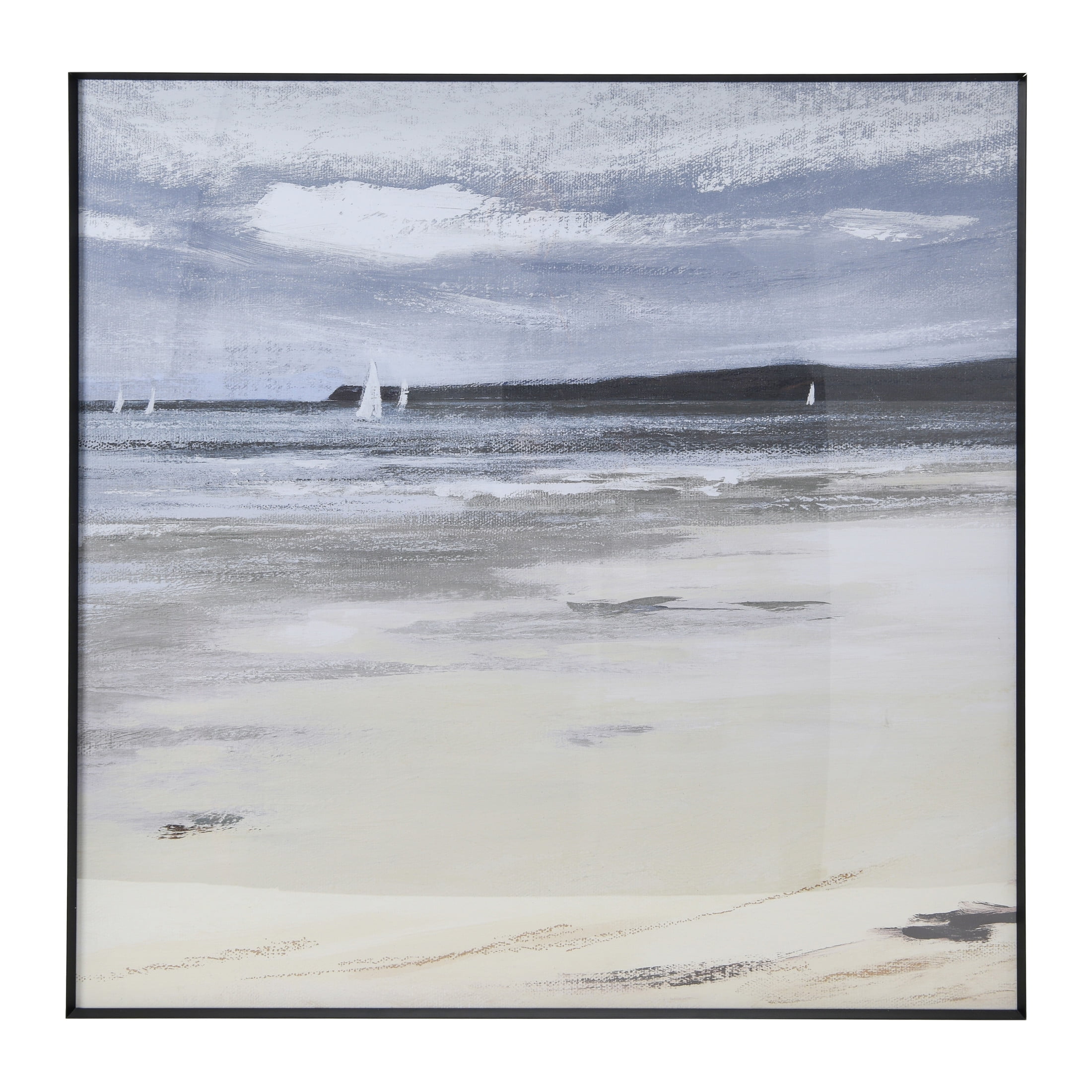 Coastal Landscape Watercolor Print in Black Metal Frame