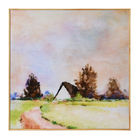 Creative Co-Op 31.5" Square Pastoral Watercolor Print on Canvas in Wood Frame