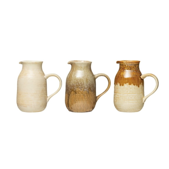 Creative Co-Op 36 oz. Stoneware Pitcher with Reactive Glaze Finish (Set of 3 Colors and Each one will vary)