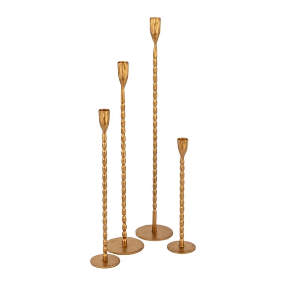 Creative Co-Op 4-Piece Hand-Forged Cast Metal Taper Holders, Gold Finish