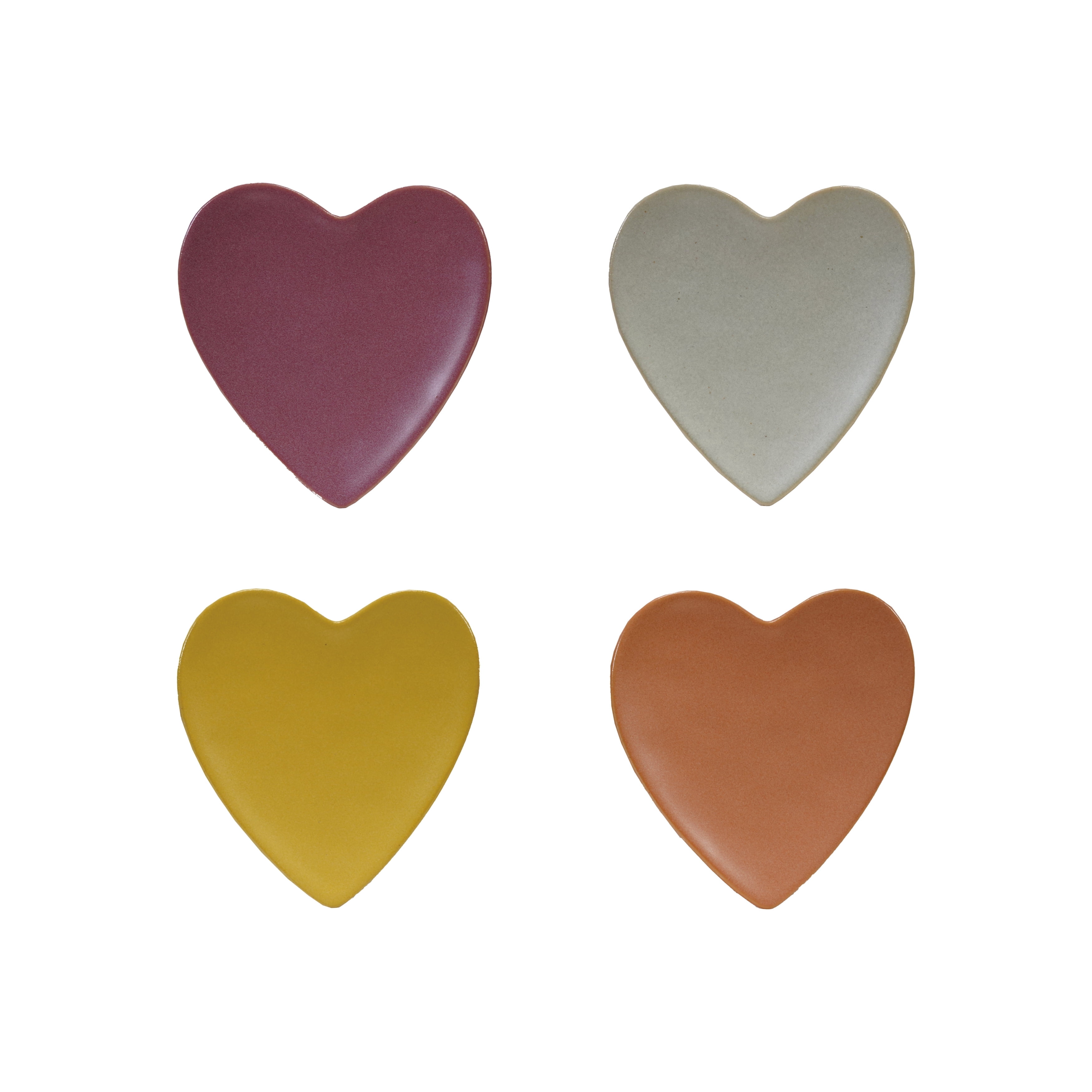 Creative Co-Op 4-Piece Stoneware Heart Shaped Dish, Matte Finish ...
