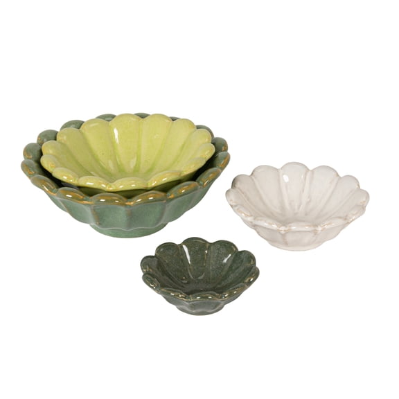 Creative Co-Op 4-Piece Stoneware Reactive Glaze Flower Shaped Bowl Set, Multicolor