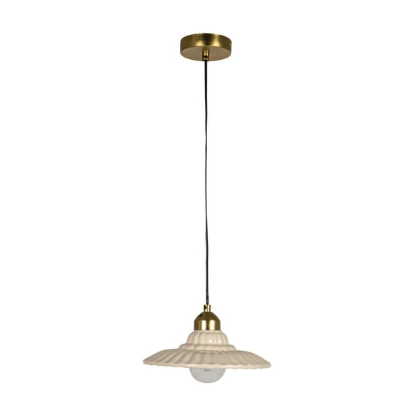 Creative Co-Op 40-Watt Elegant Stoneware Pleated Pendant Lamp, Cream