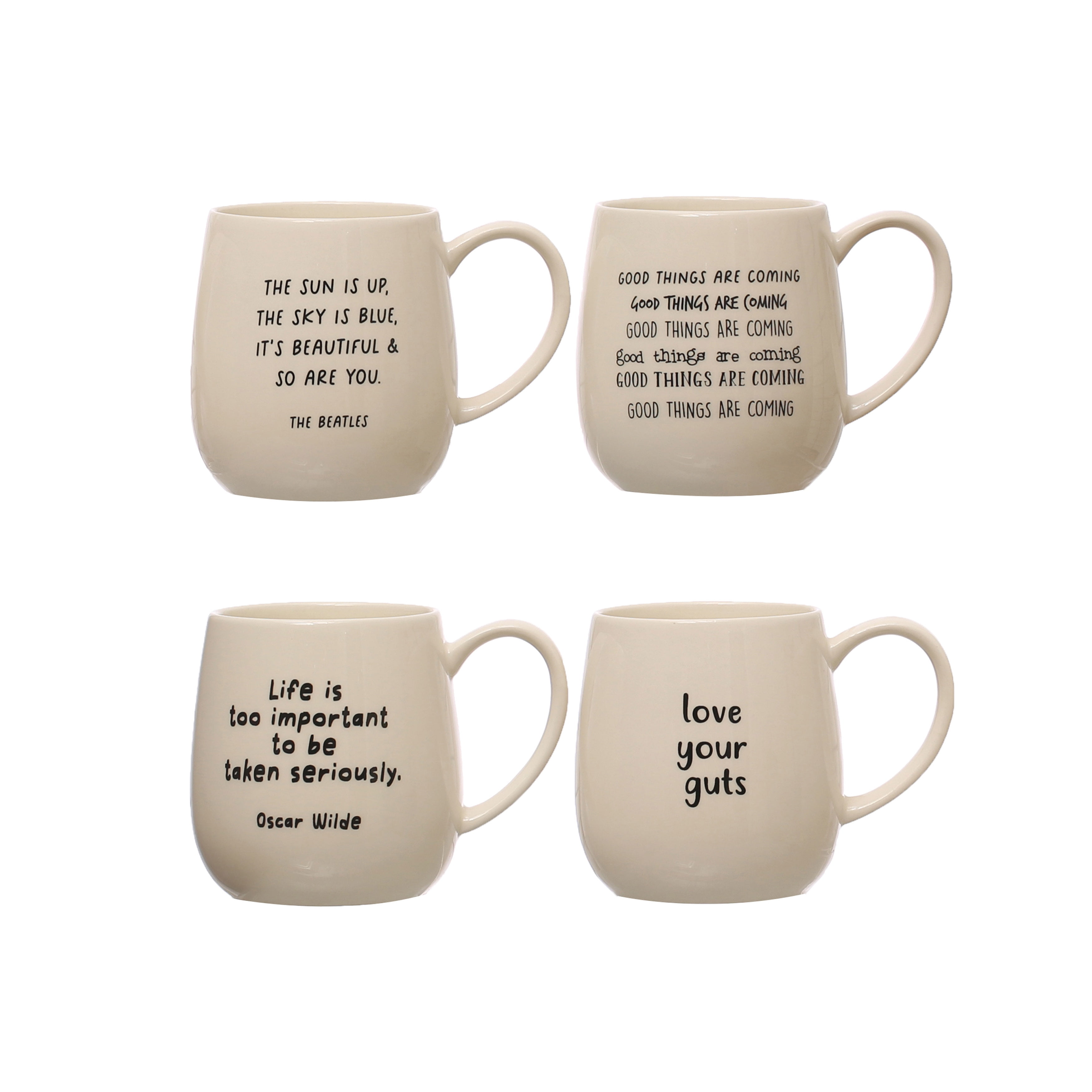 White Ceramic 5.25" Inspirational Quote Mugs, Set of 4
