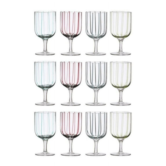 Creative Co-Op 5.75 Inches Glass Stemware with 4 Various Stripes Design, Multicolor, Set of 12