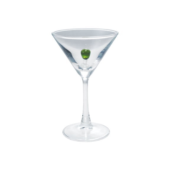 Creative Co-Op 6-Ounce Stemmed Martini Glass with Olive Inside, Green and Red