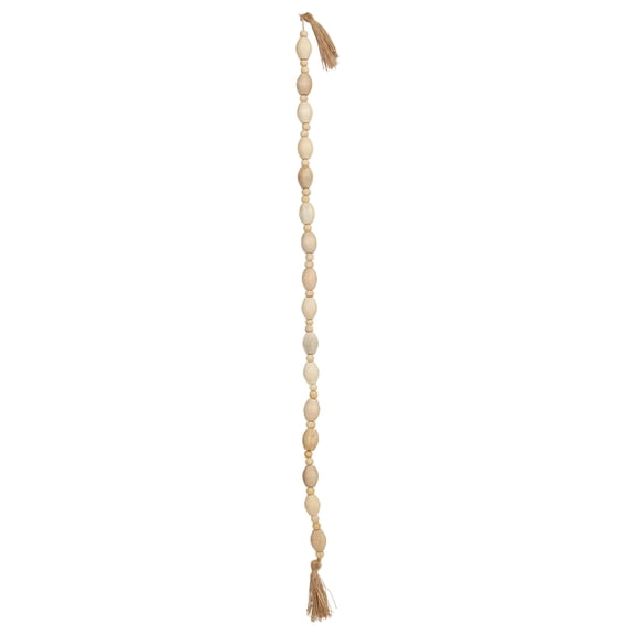 Creative Co-Op 60"L Mango Wood Bead Garland with Jute Tassels