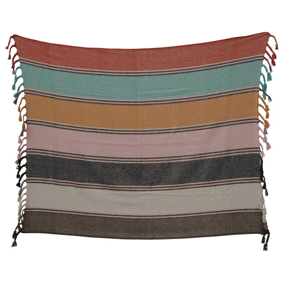 Creative Co-Op 60"L x 50"W Recycled Cotton Blend Striped Throw with Braided Fringe