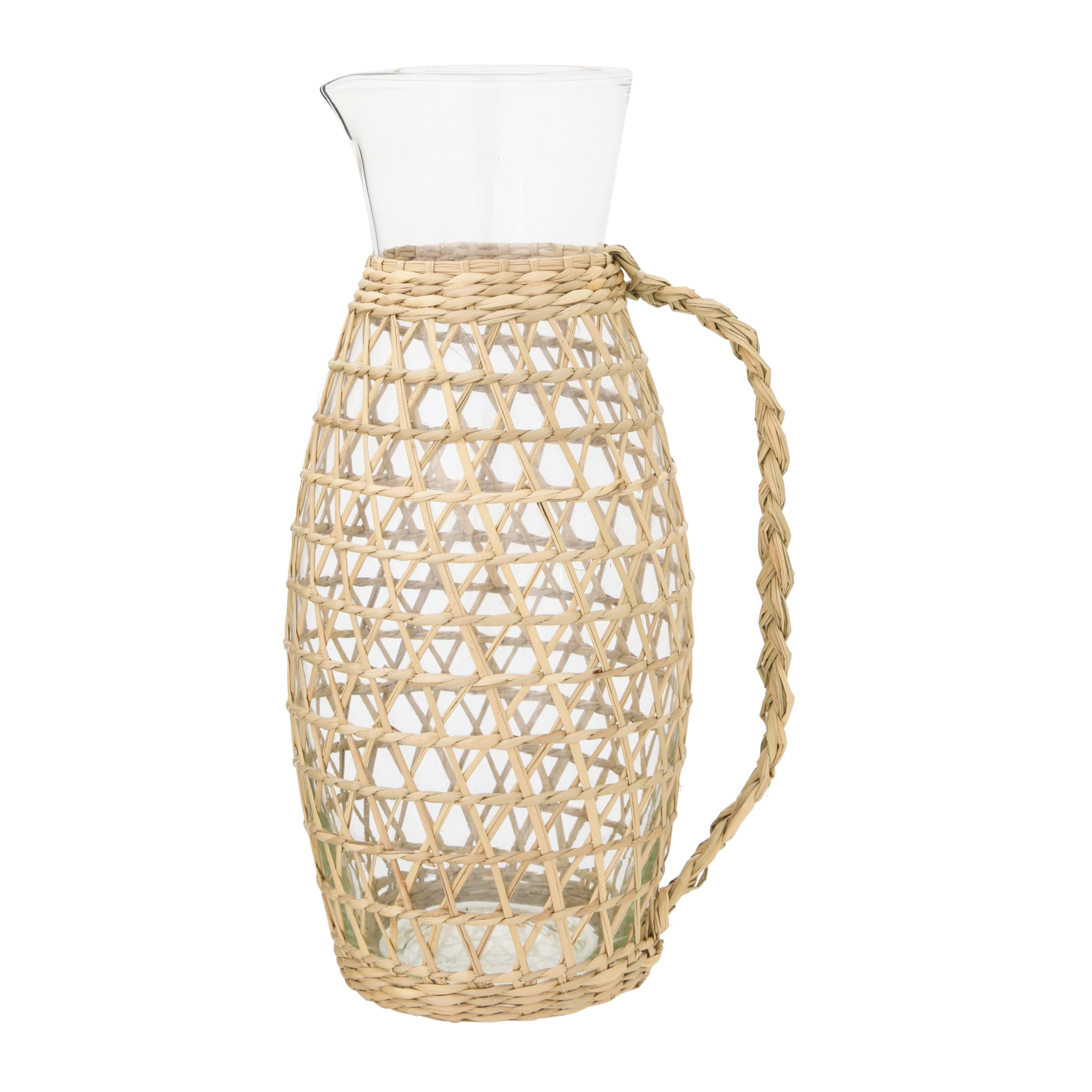 Clear Glass Pitcher with Woven Seagrass Jacket and Handle