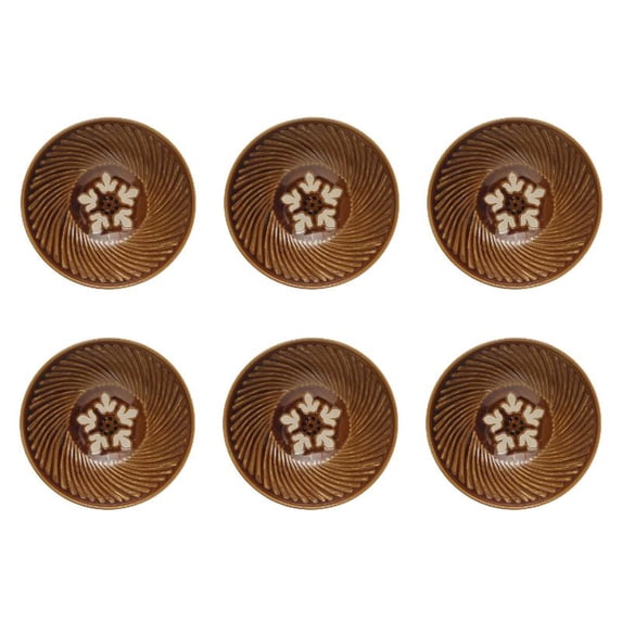 Creative Co-Op 7.5 Inches Round Stoneware Bowl Dinnerware Set with Lines and Star Pattern, Brown, Set of 6