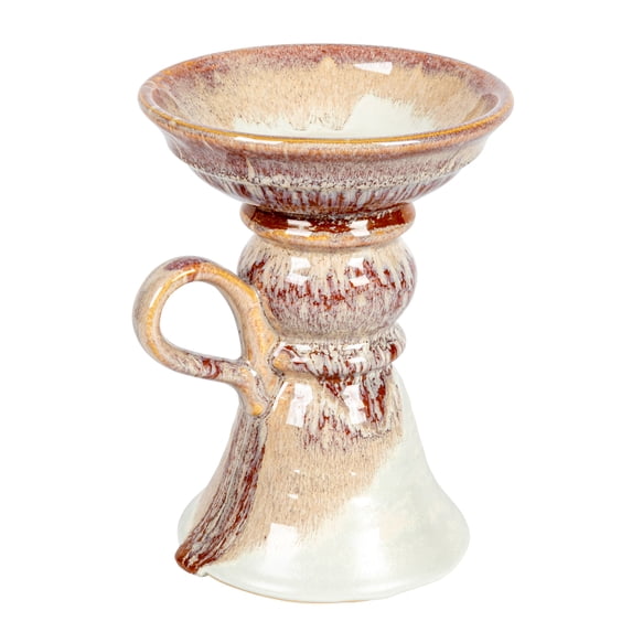Creative Co-Op 7.5 Inches Stoneware Pillar Holder with Handle and Reactive Glaze for 5 Inches Pillar, Brown