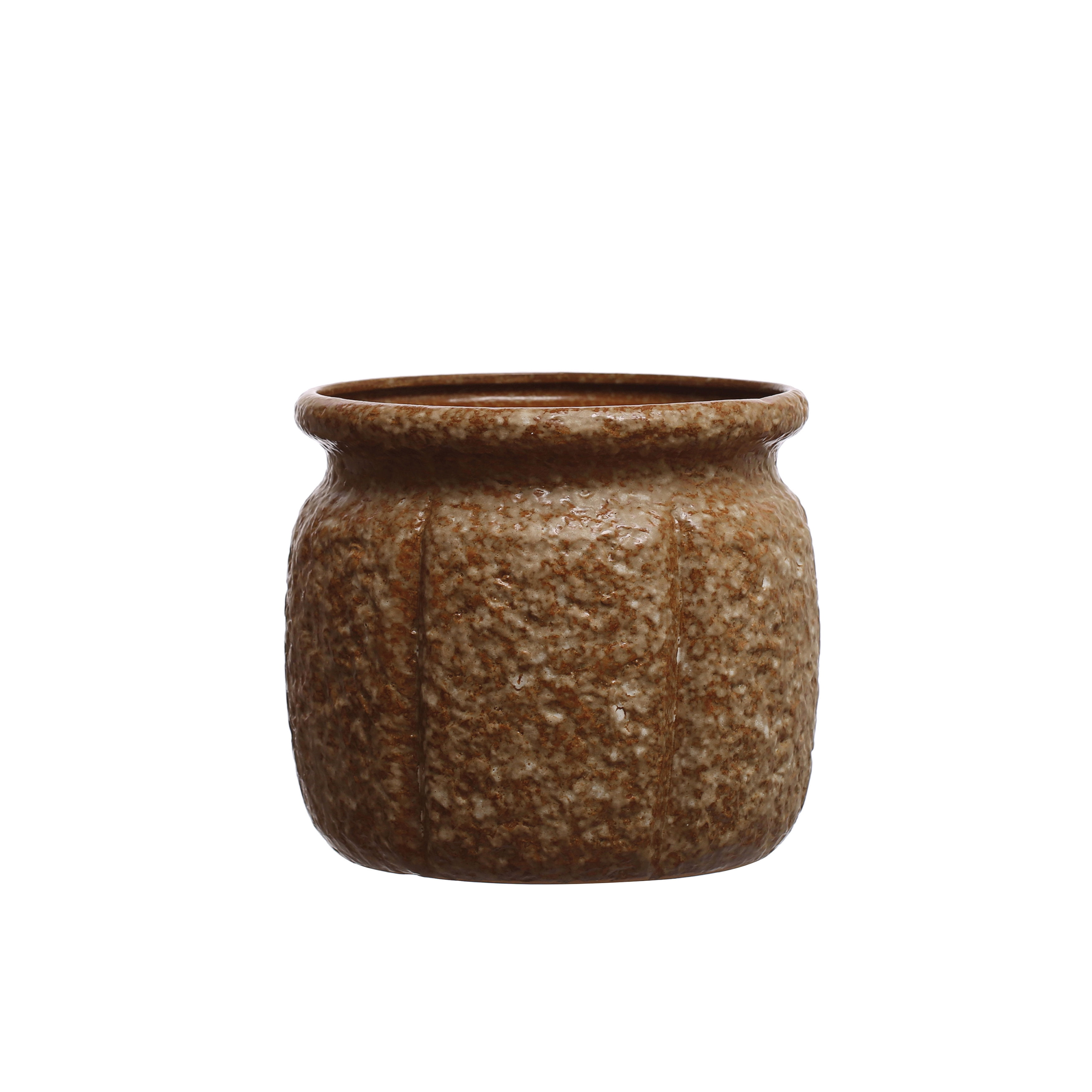 Textured Brown Ceramic Indoor Planter with Reactive Glaze, 7.75" Round