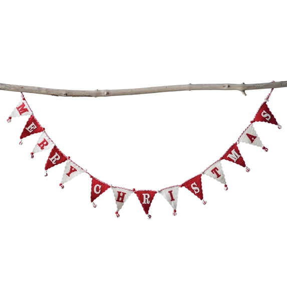 Creative Co-Op 72" Wool Felt Pennant Banner Shaped Garland with "Merry Christmas"