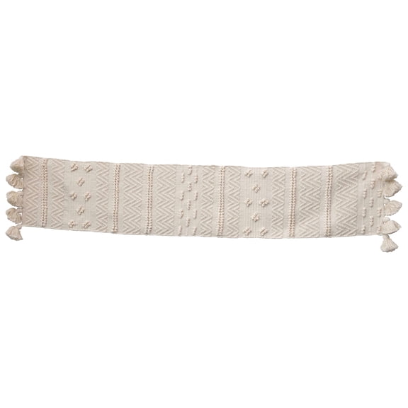 Creative Co-Op 72" Woven Cotton Textured Table Runner with Pom Poms & Tassels