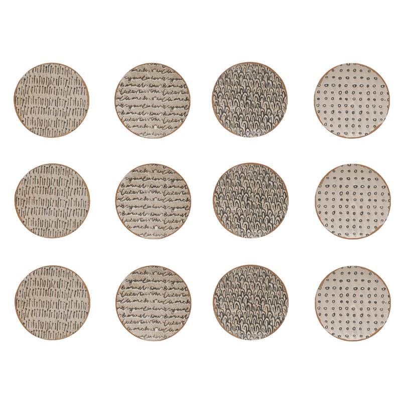 8.25" Brown Porcelain Appetizer Plates with Patterned Glaze, Set of 12