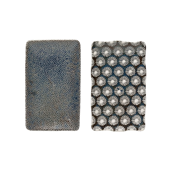 Creative Co-Op 8" Rectangle Stoneware Plate (Set of 2 Patterns)