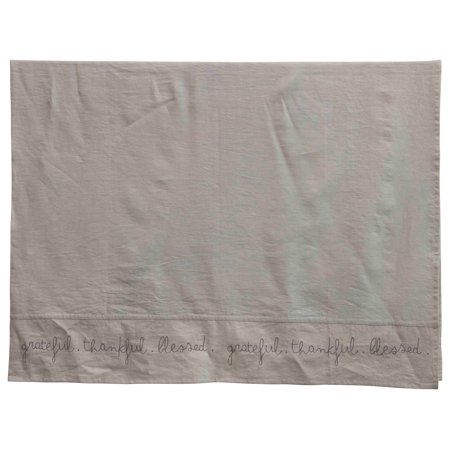 Creative Co-Op 84" Cotton & Linen Blend "Grateful. Thankful. Blessed" Embroidered Tablecloth