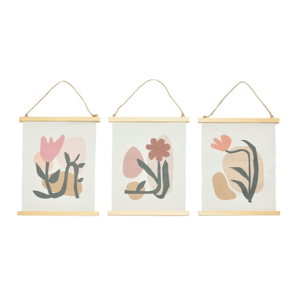 Creative Co-Op Abstract Floral Canvas Wall Scrolls, Set of 3