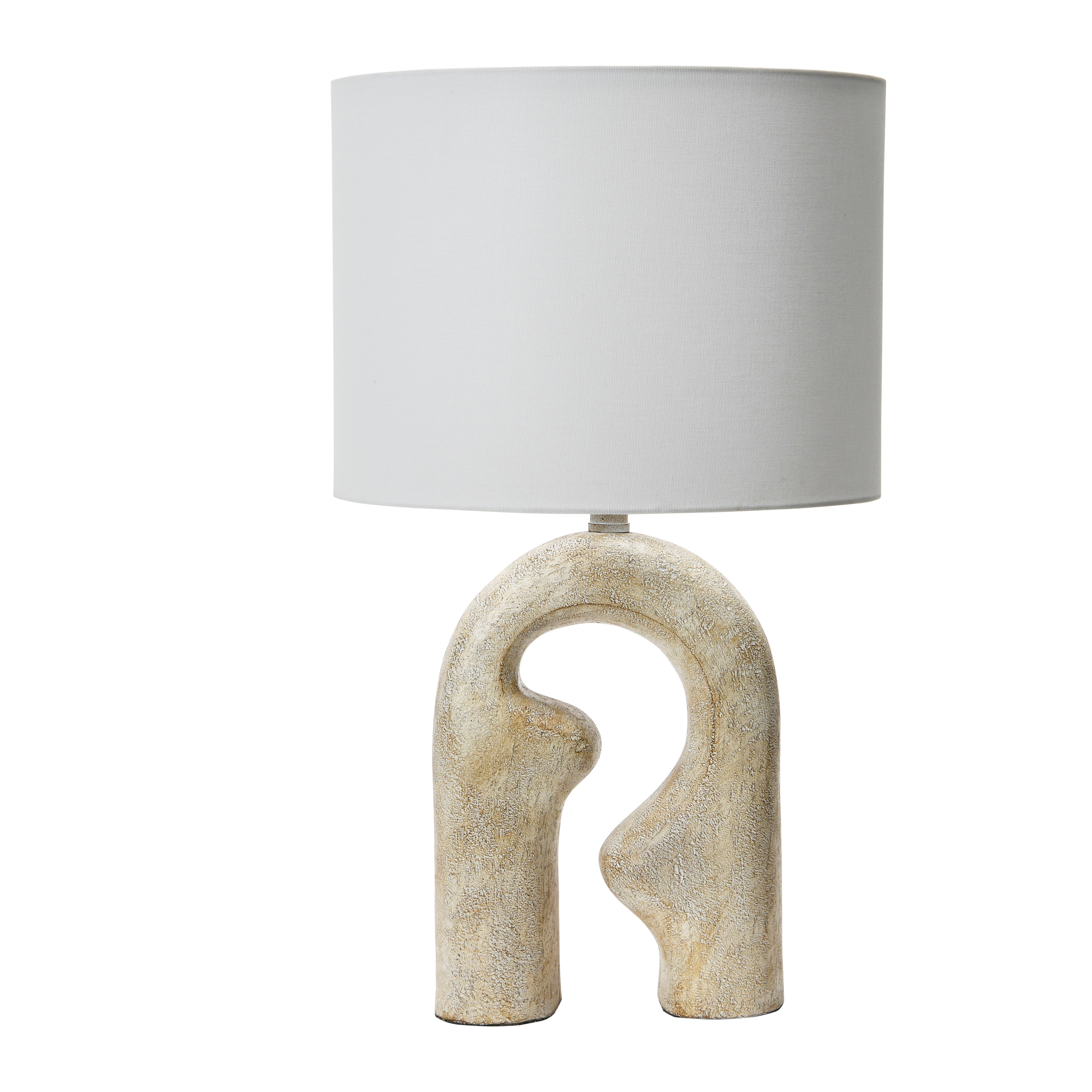 Modern Distressed Natural Resin Table Lamp with Linen Drum Shade