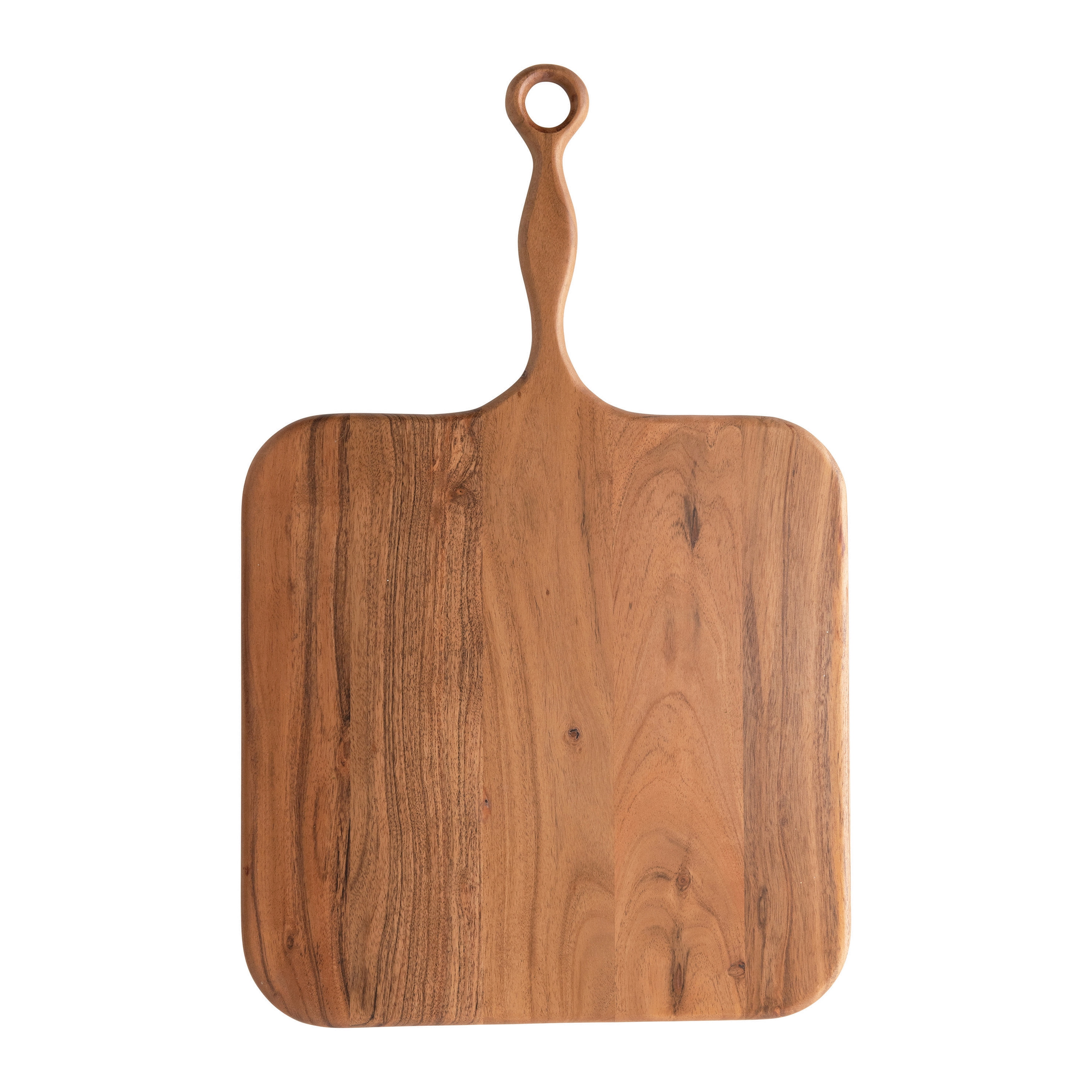 Creative Co-op Round Small Suar Wood Cutting Board with Handle, Natural