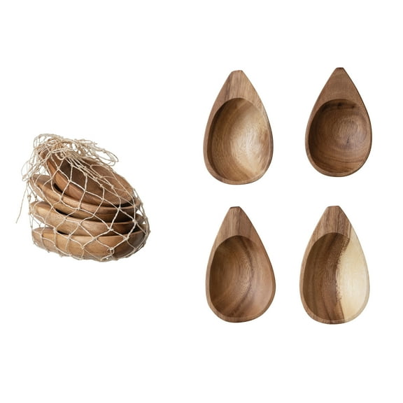 Creative Co-Op Almond Shaped Acacia Wood Trays, Set of 4, Natural