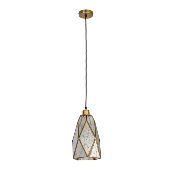 Creative Co-Op Antiqued Mirrored Mercury Glass Pendant with Gold Diamond Framework Design
