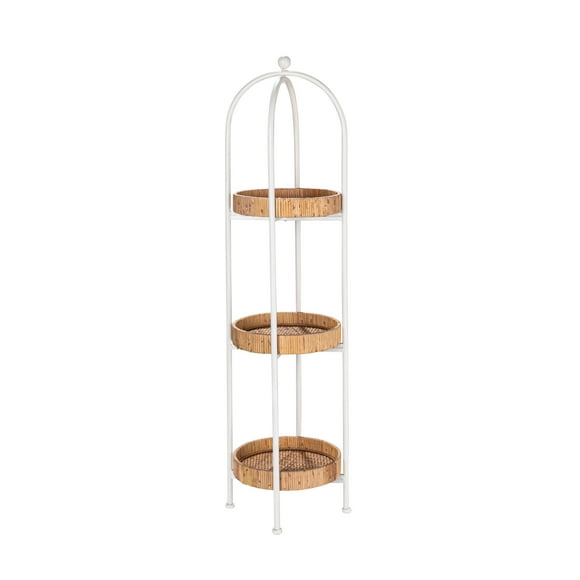 Creative Co-Op Arched Metal Plant Stand or Shelf with 3 Round Removable Rattan Trays, Natural and White
