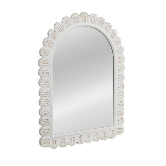 Creative Co-Op Arched Raised Scallop Pattern Wood Wall Mirror, White