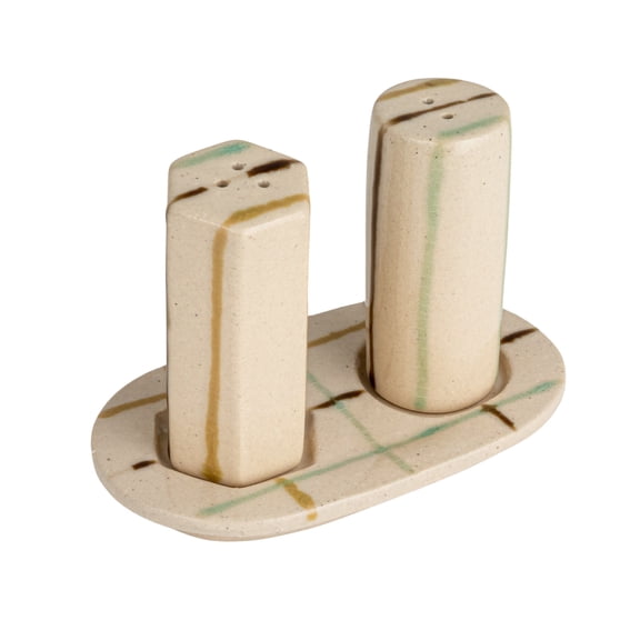 Creative Co-Op Artisanal Harmony Salt and Pepper Shaker Set on a Tray, Multicolor