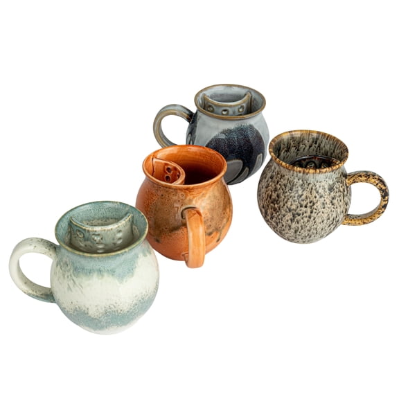 Creative Co-Op Artisanal Stoneware Mug with Integrated Teabag Holder, Multicolor, Set of 4