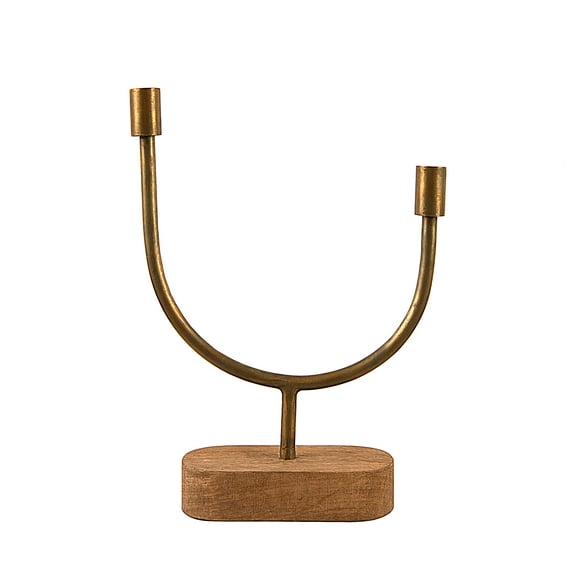 Creative Co-Op Asymmetrical Wood and Metal Candle Holder