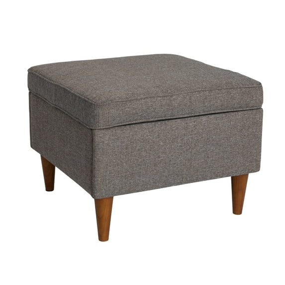 Creative Co-Op Atley Upholstered Modern Ottoman with Storage and Solid Wood Legs, Grey Fabric