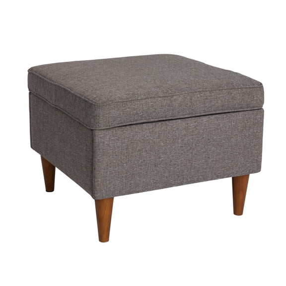 Creative Co-Op Atley Upholstered Modern Ottoman with Storage and Solid Wood Legs, Grey Fabric