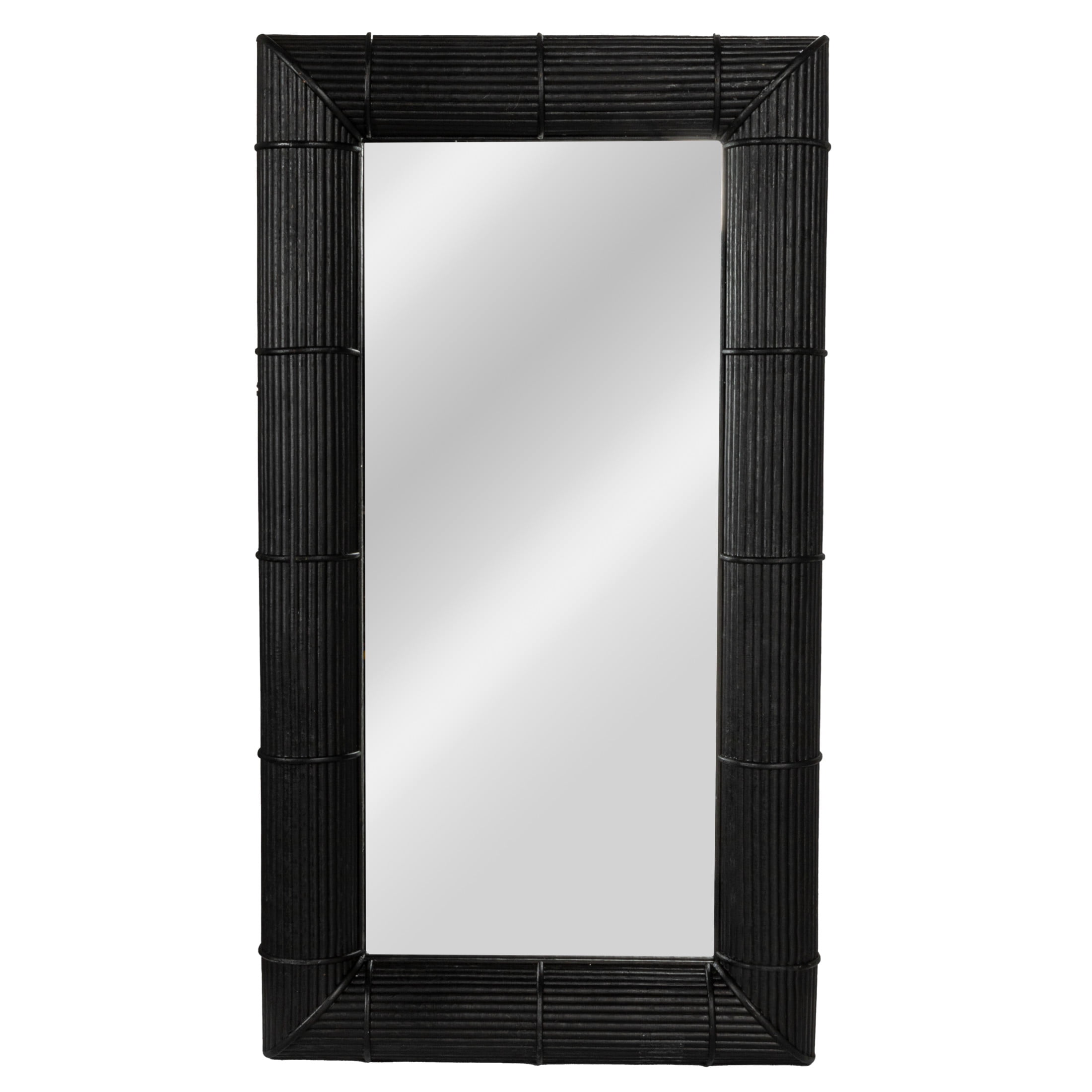 Black Bamboo Rectangular Wall Mirror with Hand-Laid Stems