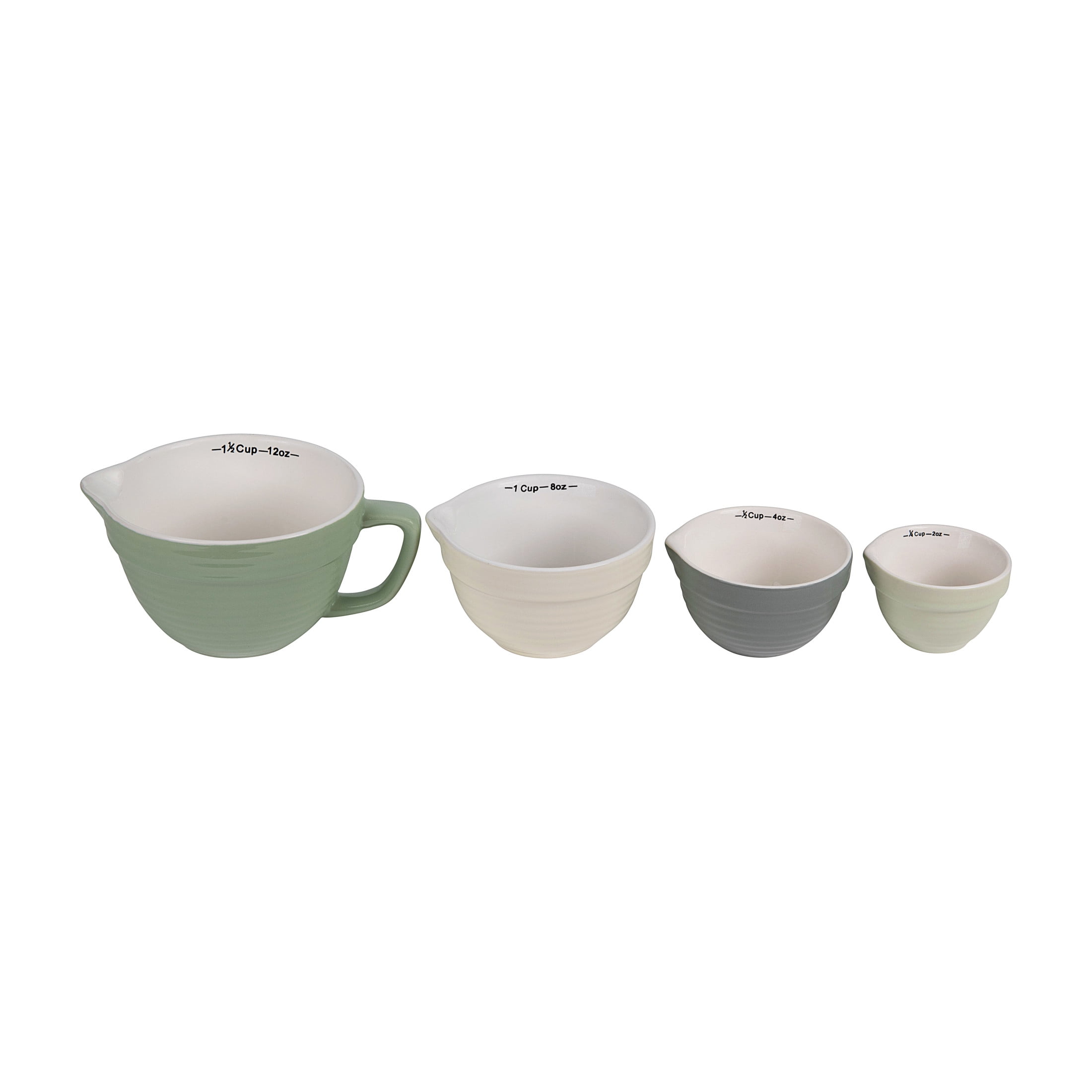 Vintage Multicolor Stoneware Batter Bowl Measuring Cups Set