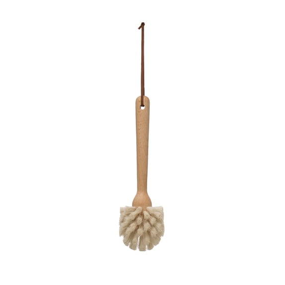 Creative Co-Op Beech wood Dish Brush with Leather Strap
