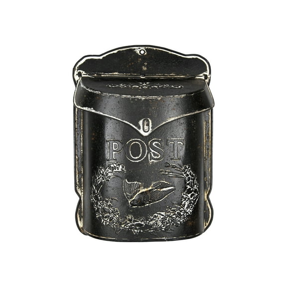 Creative Co-Op Black Embossed Tin "Post" Letter Box