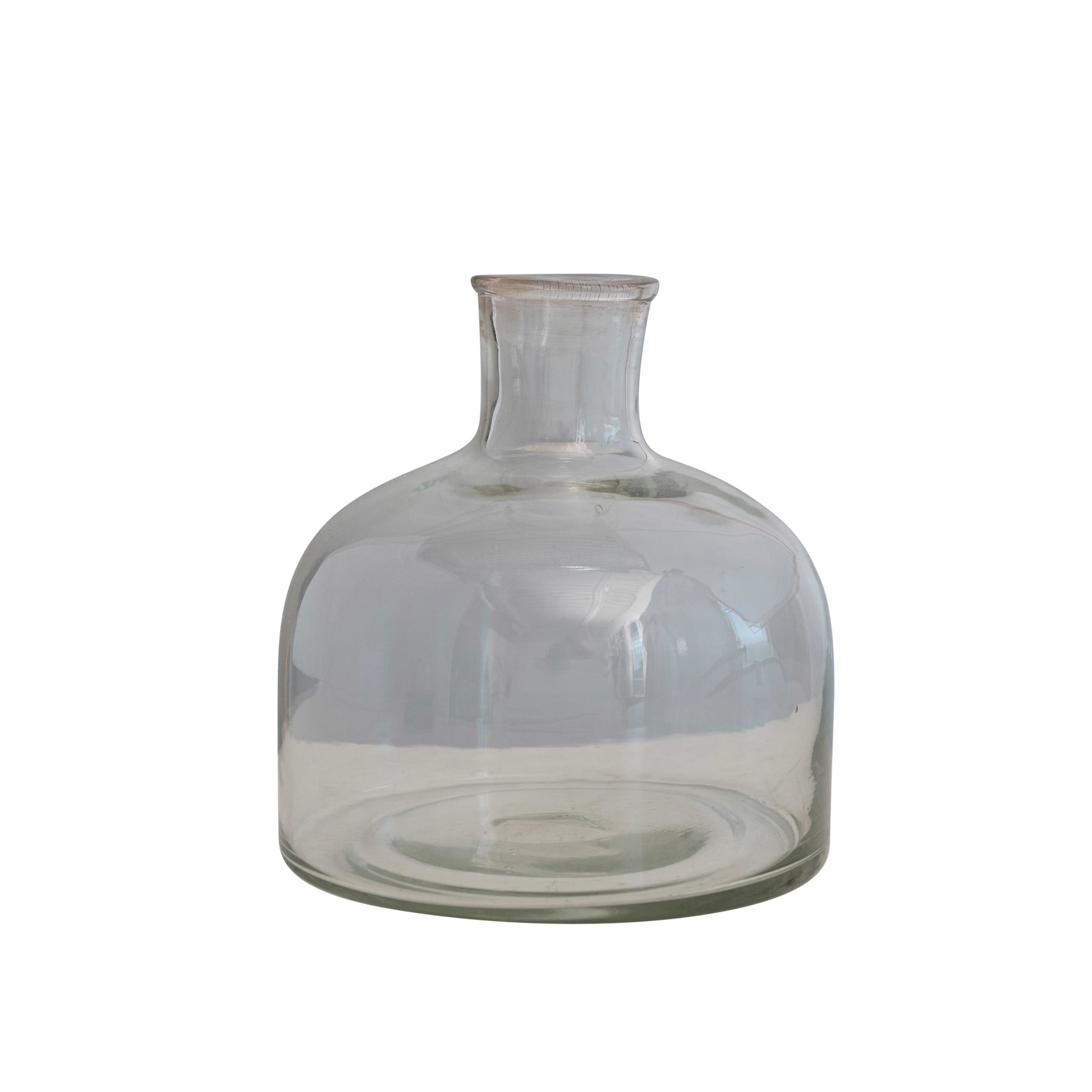 Clear Blown Glass Vase with Short Neck, 7.5" Height