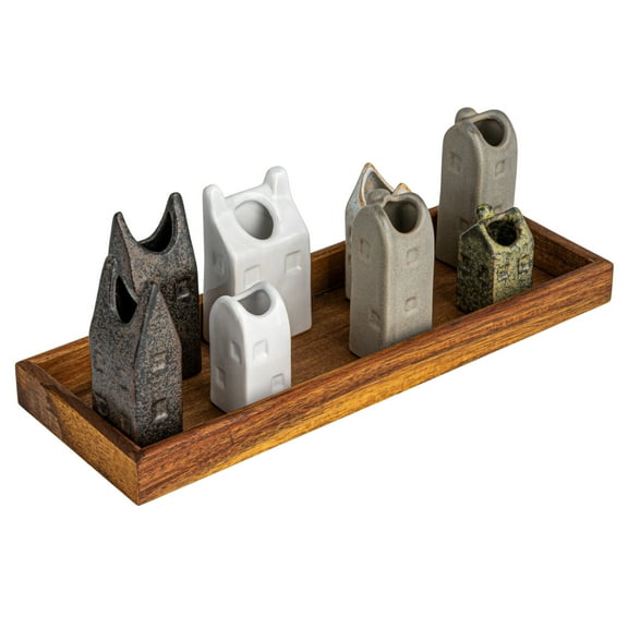 Creative Co-Op Bohemian House-Shaped Stoneware Vase Set, Multicolor, Set of 8