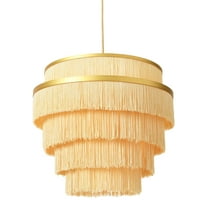 Creative Co-Op Boho 5-Tier Metal Chandelier with Fringe, Cream and Gold