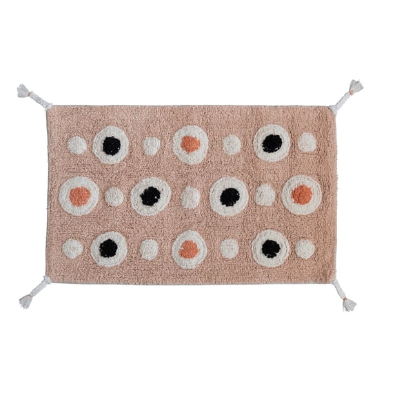 Creative Co-Op Boho Cotton Tufted Bath Mat with Circle Pattern and Tassels, Multicolor